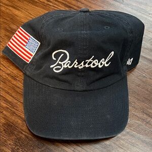 47 Navy Barstool Script Hat with American Flag Patch